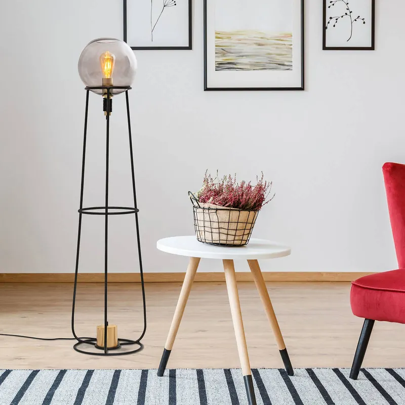 Lampa podłogowa Stelo szklany klosz kulisty