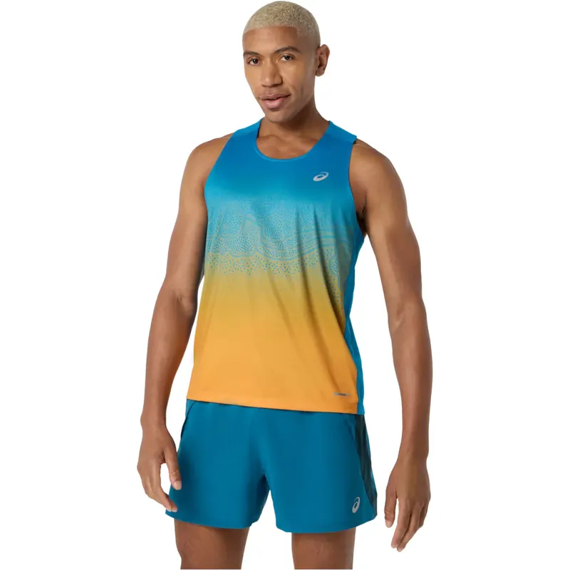 ASICS Road Fade Singlet 2011D522-400, Męskie, Niebieskie, t-shirty, poliester, rozmiar: XL