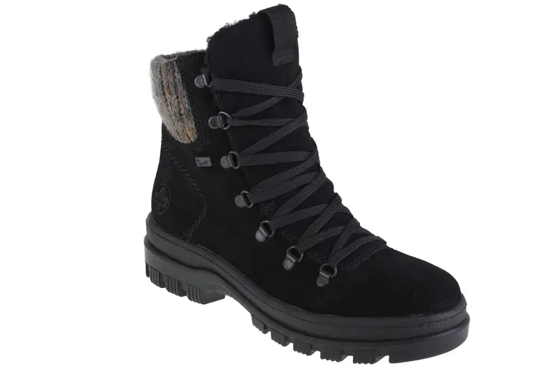 Rieker Booties X8200-00, Damskie, Czarne, buty zimowe, skóra zamszowa, rozmiar: 38