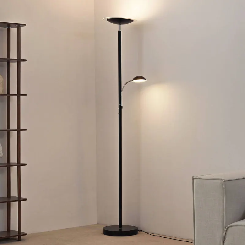 Lindby lampa stojąca LED Malea, czarna, lampka do czytania, ściemniany