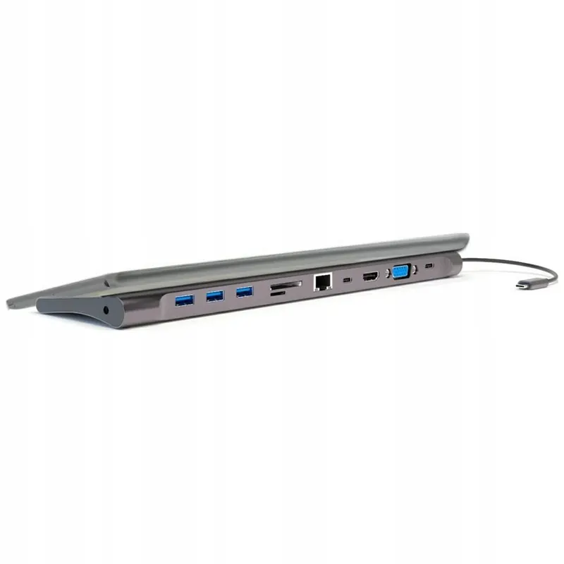 Podstawka pod laptopa 11w1 Hdmi VGA/2xUSB-C/3xUSB-A/RJ45/SD MMC MicroSD