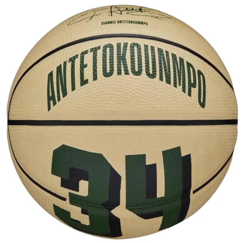 Wilson NBA Player Icon Giannis Antetokounmpo Mini Ball WZ4007501XB, Unisex, Beżowe, piłki do koszykówki, Guma, rozmiar: 3
