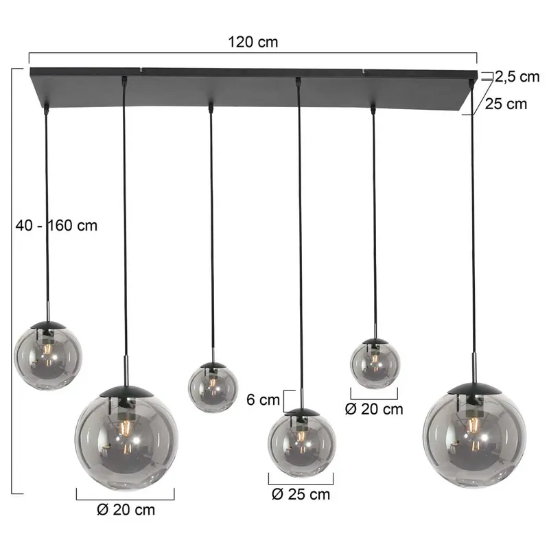 Lampa wisząca Bollique, 6-punktowa, czarna