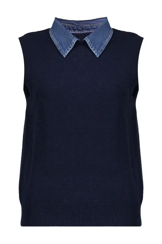 Geisha Spencer Navy + Denim Collar Maat: S | Tops Outlet | Dames | Blauw