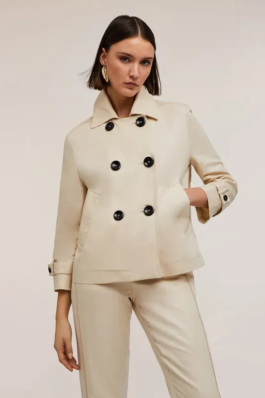 Motivi Linen Blend Canvas Pea Coat Beige Maat: 34 | Blazers Outlet | Dames | Beige