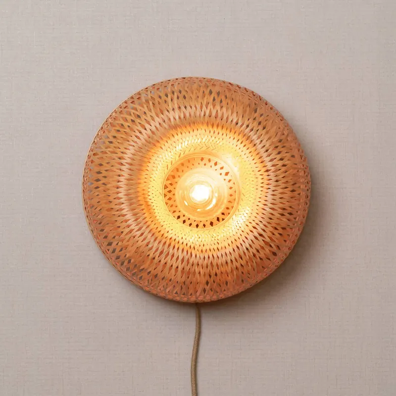 GOOD & MOJO Lampa ścienna Barbados, naturalna Ø 35 cm Bambus Wtyczka