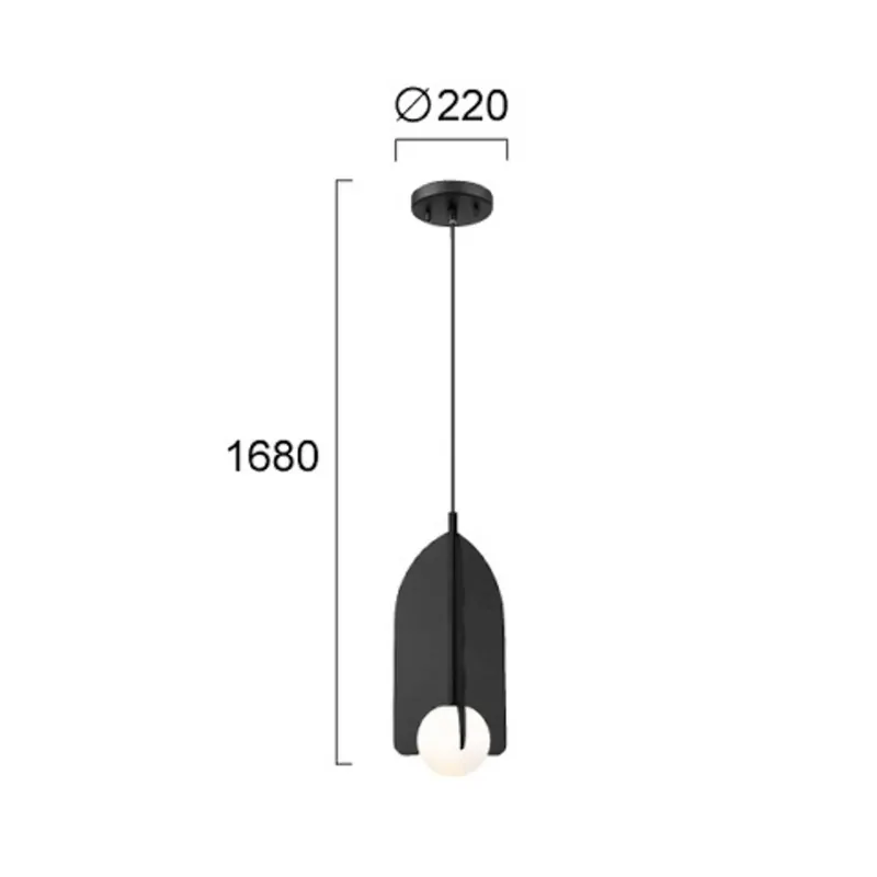 Żyrandol Fedora, Ø 22 cm, czarna, metal/szkło