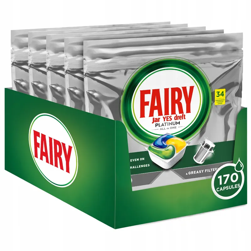 Fairy Platinum Cytryna Kapsułki do zmywarki All In One, 170 sztuk