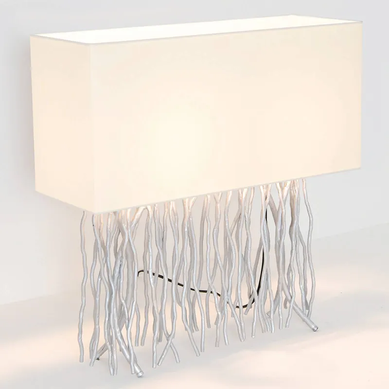 Lampa stołowa CAPRI, srebrno-beżowa, wysokość 51 cm, metal, 2 x E14
