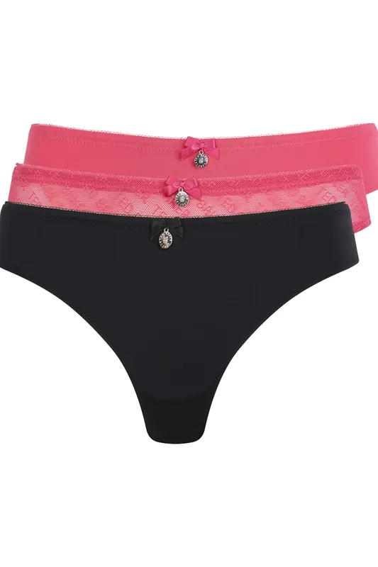 Ted Baker Nelly 3pk Mesh And Lace Brief Carmine/ Jet Black/carmine Maat: S | Slipjes Outlet | Dames | Zwart