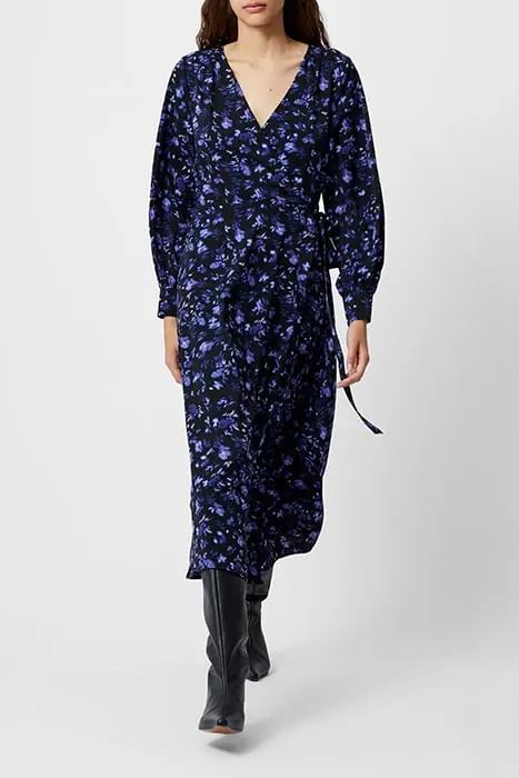 French Connection Aden Wrap Ls Dress L Midnight Maat: 8 | Midi Jurken Outlet | Dames | Blauw