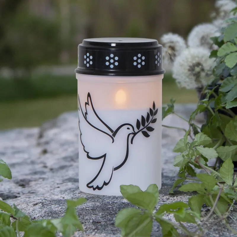 Lampka grobowa LED Dove, biały/czarny plastik, bateria 12,5 cm