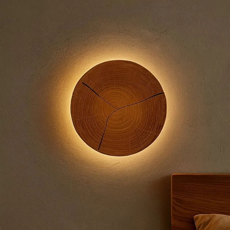 Kinkiet LED Havana S, drewno czołowe/metal, Ø 19 cm