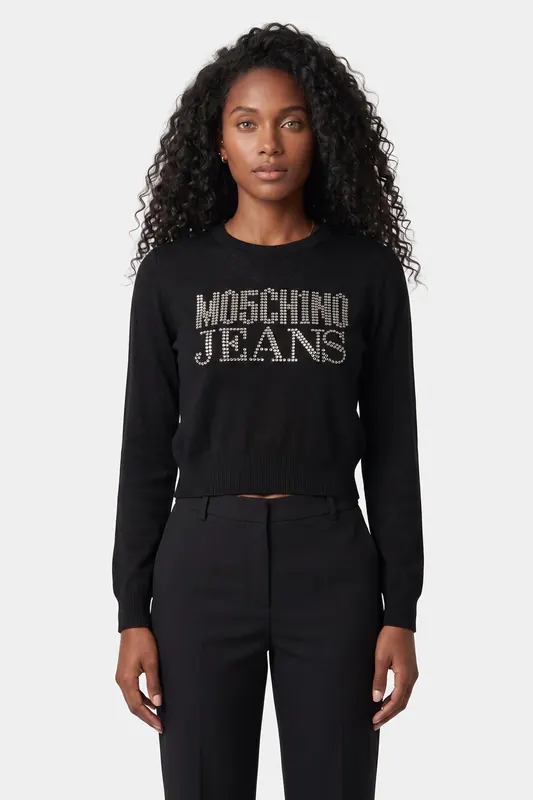 Moschino Wool Blend Pullover Rhinestone Logo Black Maat: M | Sweaters Outlet | Dames | Zwart