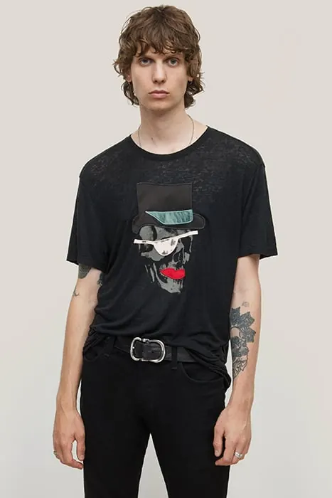 John Varvatos Ss Crew Tee - Top Hat Skull Black Maat: S | T-shirts met Print Outlet | Heren | Zwart