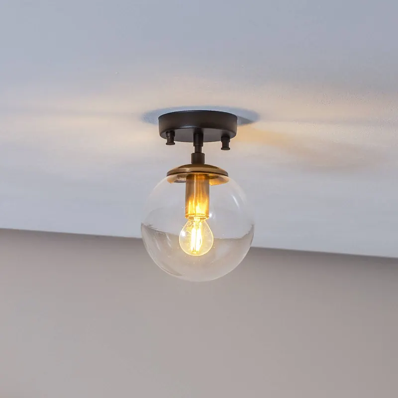 Lampa sufitowa Atmaca 10205 złota antyczna/czarna szkło przezroczyste Ø 15 cm