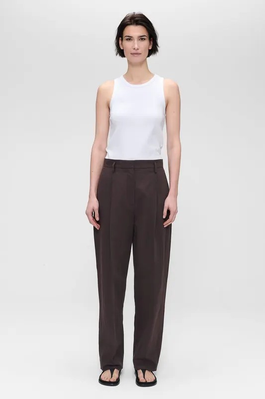 ZENGGI Cotton Linen Davis Pants Deep Brown Maat: S | Pantalons Outlet | Dames | Bruin
