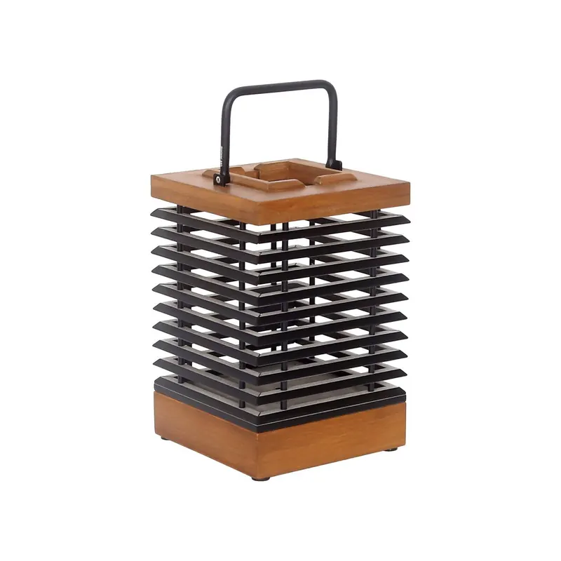 Latarnia solarna LED Tekura, drewno, jasna, wysokość 37 cm, czujnik