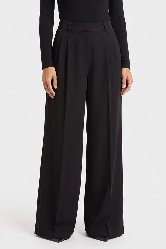 GUESS Nina Tailored Wide L Jet Black A996 Maat: 44 | Pantalons Outlet | Dames | Zwart