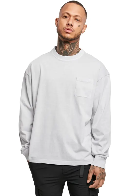 Urban Classics Pigment Dyed Pocket Longsleeve Lightasphalt Maat: XXL | Basic T-Shirts Outlet | Heren | Grijs