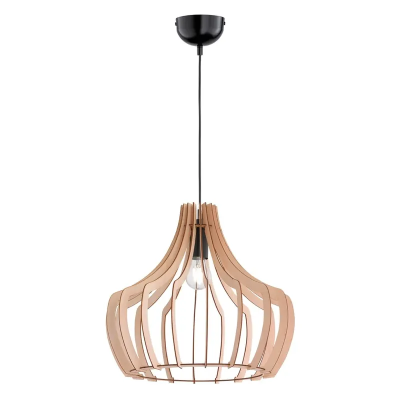 Jasnobrązowa lampa wisząca z drewna i metalu Reality Wood, wys. 150 cm