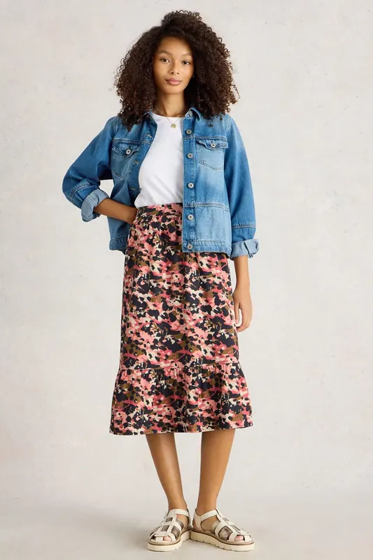 White Stuff Ava Reversible Skirt Green Multi Maat: 14 | Midi Rokken Outlet | Dames | Zwart
