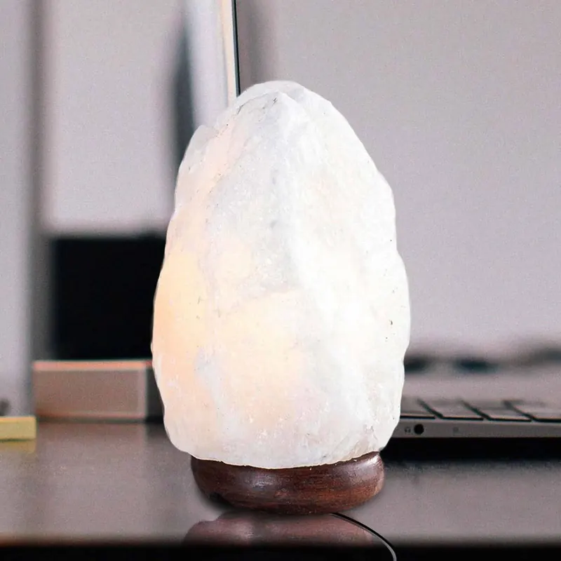 Lampa stołowa z kryształu soli Stone, biała