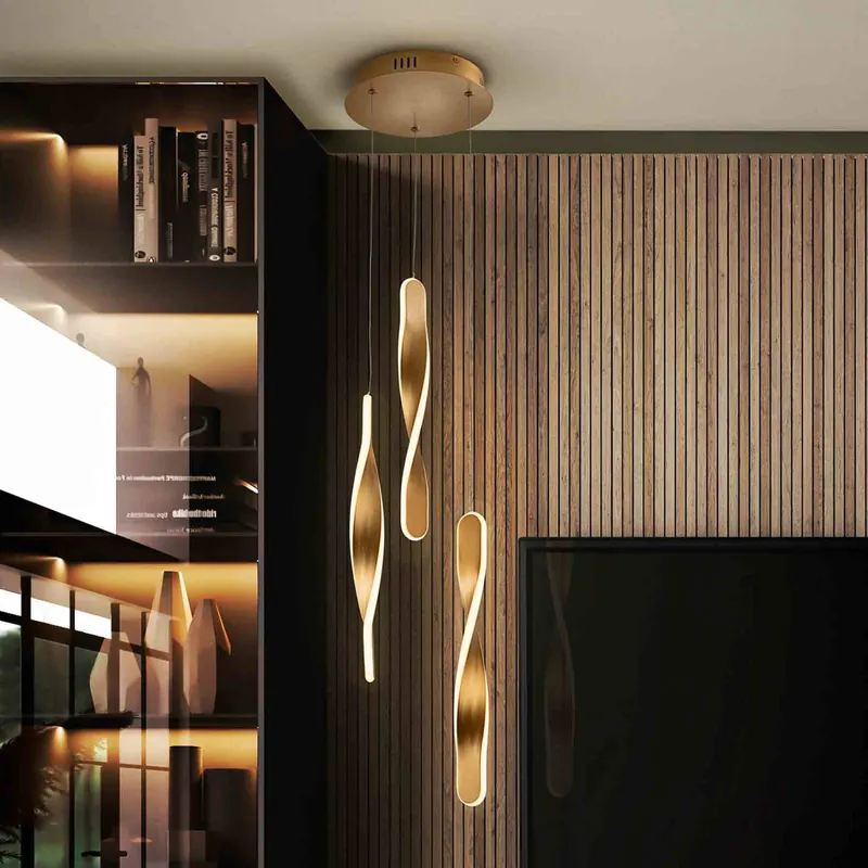 Lampa wisząca LED Twist, 3-punktowa. Aluminium, metal, akryl, kolor złoty