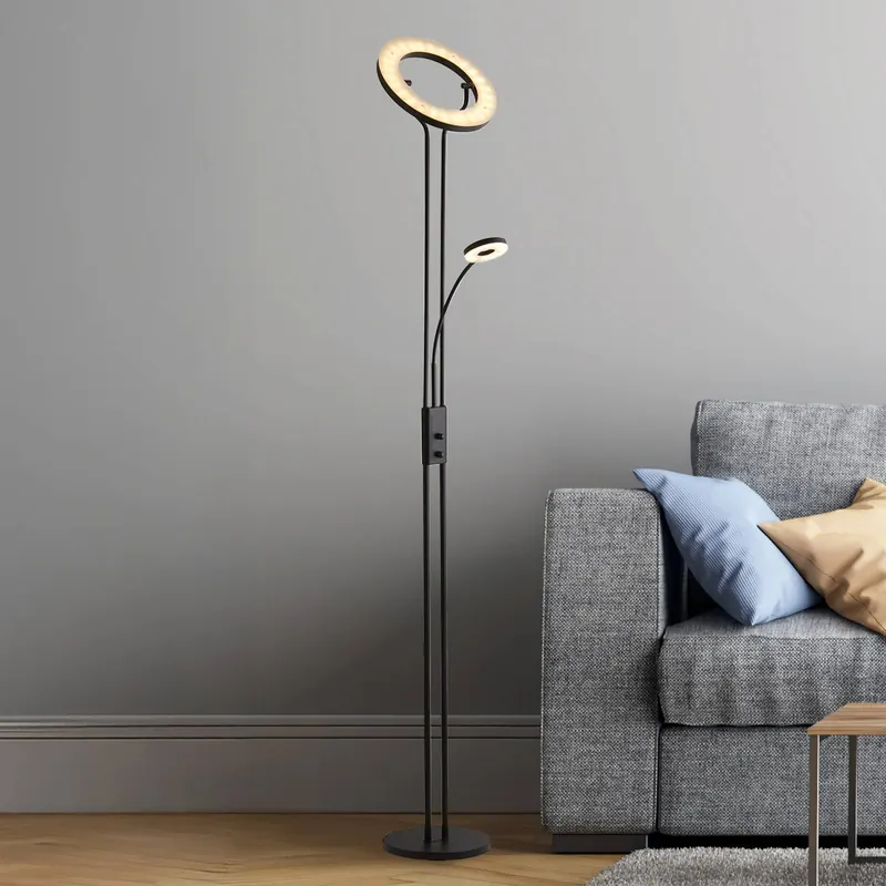 Lampa stojąca LED Mother &amp; Child, czarna, lampka do czytania, ściemniana