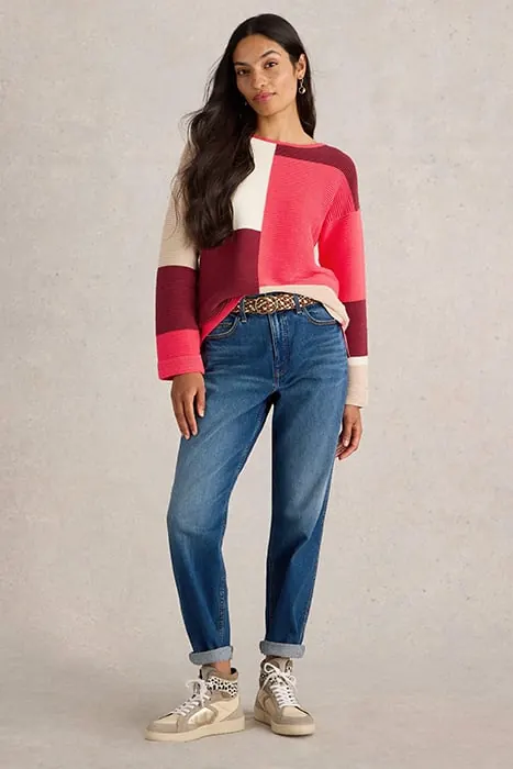 White Stuff Jana Colourblock Jumper Plum Multi Maat: 12 | Gebreide Truien Outlet | Dames | Paars