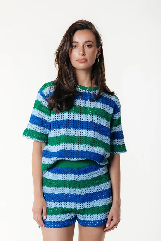 Colourful Rebel Nolita Crochet Stripe Short Multicolor Maat: M | Mini Rokken Outlet | Dames | Blauw
