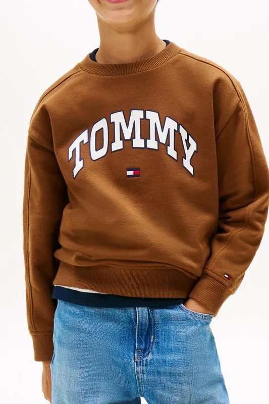 Tommy Hilfiger Boys Varsity Raised Print Pecan Nut Maat: 16Y | Truien Outlet | kids | Bruin