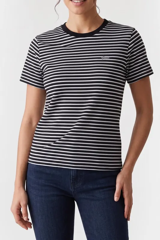 GUESS Ss Sara Striped Top Black And Black Whit Maat: S | Tops Outlet | Dames | Wit