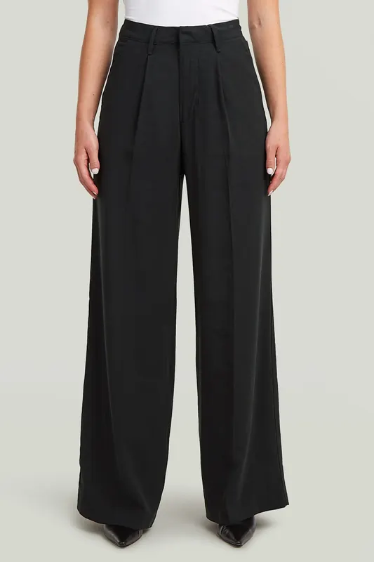 G-Star Fluid Wide Leg Pants Black Maat: W30 | Wijde Broeken Outlet | Dames | Zwart