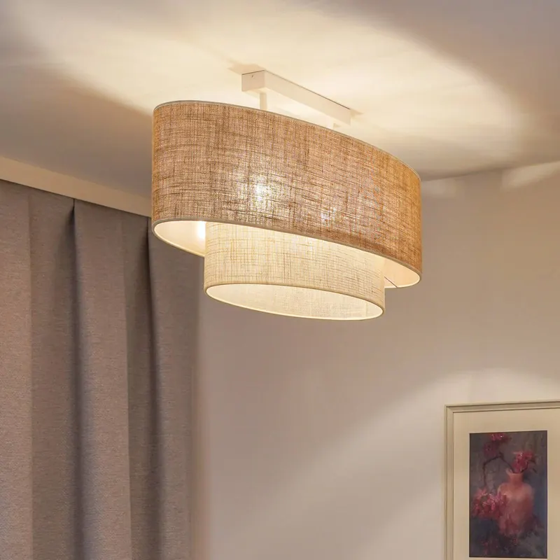 Lampa sufitowa Boho, brązowo-beżowa, długość 80 cm, materiał