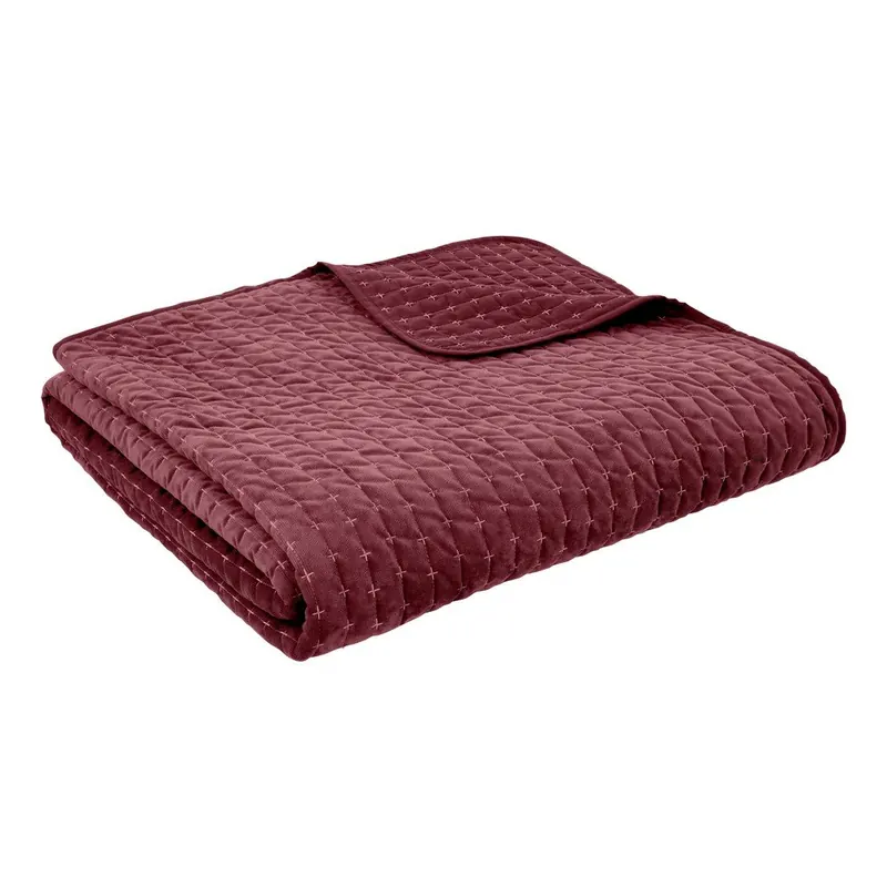 Bordowa aksamitna narzuta pikowana 240x260 cm Attica Velvet – Bianca