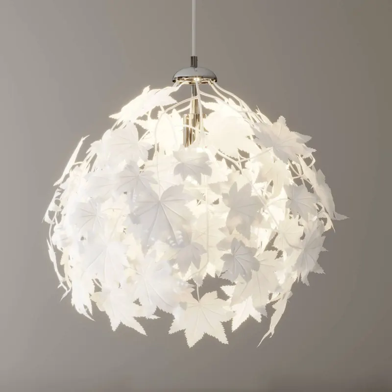 Lampa wisząca Lindby Maple, Ø 38 cm, chrom, biała, tkanina