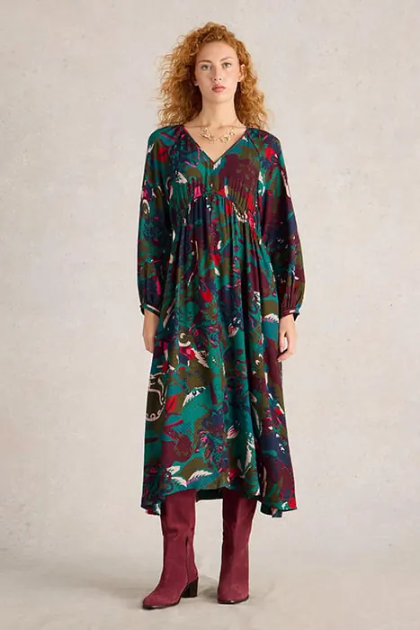 White Stuff Izzy Midi Dress Green Print Maat: 10 PETITE | Midi Jurken Outlet | Dames | Groen