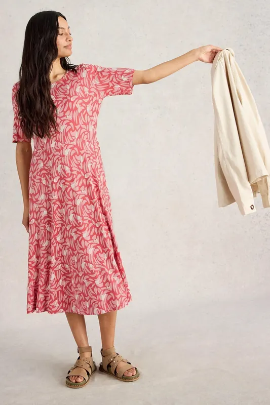 White Stuff Madeline Dress Pink Multi Maat: 6 REGULAR | Midi Jurken Outlet | Dames | Roze
