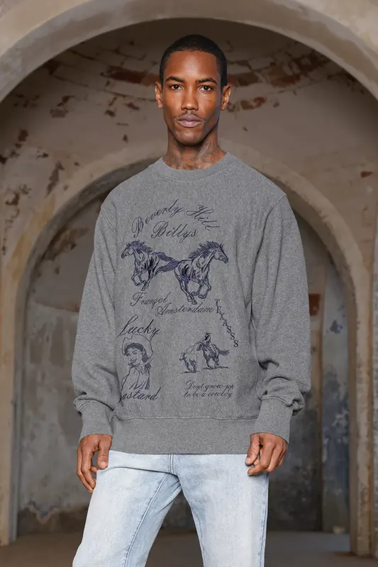 In Gold We Trust Unisex Lucky Bastard Grey Melange Maat: XS | Sweaters Outlet | Unisex | Grijs