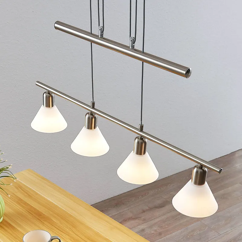 Lampa wisząca Lindby Delira, 4-punktowa, nikiel, regulowana wysokość