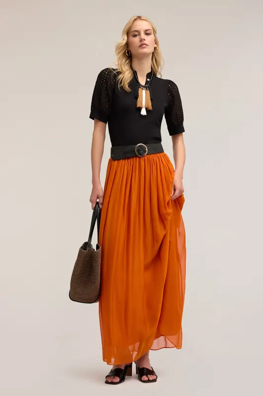 Motivi Long Georgette Skirt Orange Maat: L | Maxi Rokken Outlet | Dames | Oranje