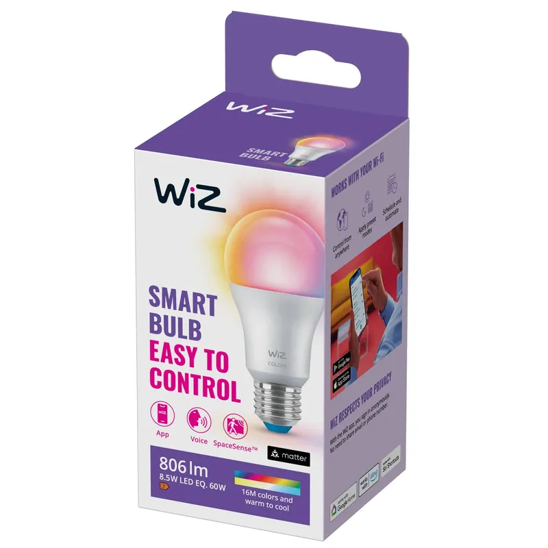 WiZ A60 żarówka LED matowa WiFi E27 8,5W RGBW