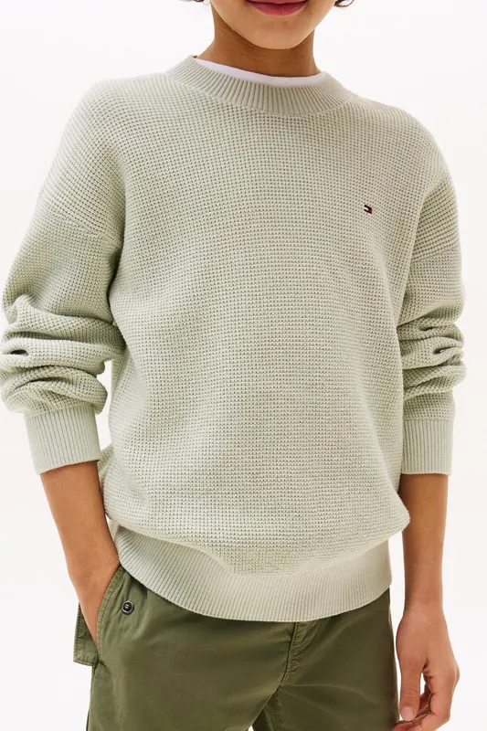 Tommy Hilfiger Boys Cotton Texture Sweater Misty Sage Maat: 6Y | Truien Outlet | kids | Groen