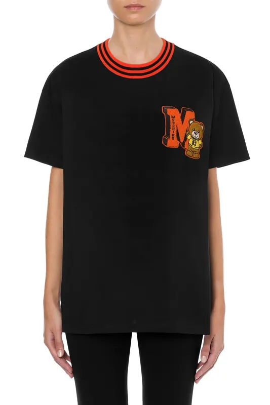 Moschino Varsity Teddy Bear Organic Jersey T-shirt Black Maat: XS | Tops Outlet | Dames | Zwart
