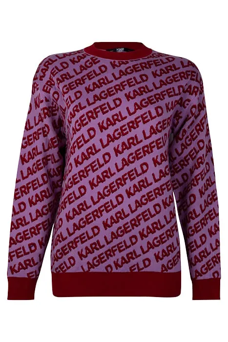 Karl Lagerfeld Allover Logo Jacquard Sweater Fuchsia/red Maat: XS | Gebreide Truien Outlet | Dames