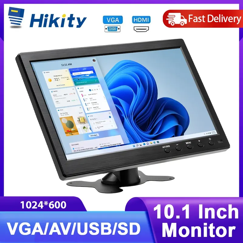 Hikity Monitor Cofania 10.1'' Monitor Samochodowy VGA/BNC/USB/HDMI/AV wejście Ekran TFT LCD Monitor Bezpieczeństwa na Deskę Rozdzielczą TV i Komputer 12V
