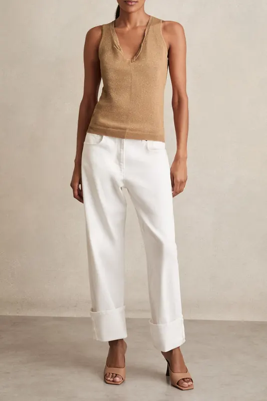 Reiss Metallic Top Gold Maat: S | Mouwloze Tops Outlet | Dames | Goud