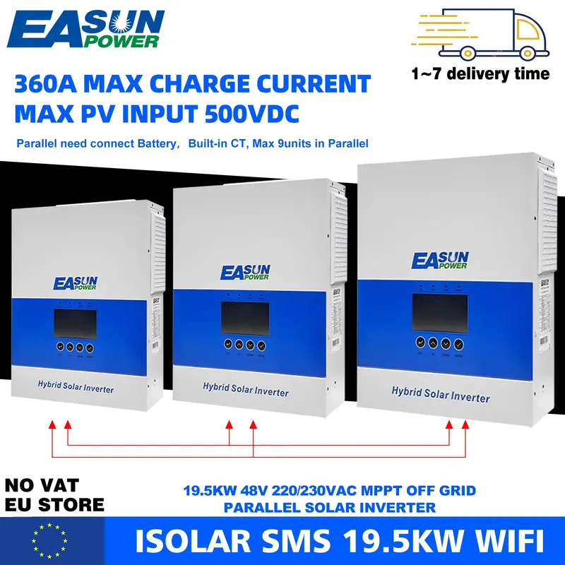 EASUN POWER Hybrid Solar Inverter 19.5KW 13KW 230vac MPPT Pure Sine Wave 120A Solar Charger Max PV 500vdc Parallel 1 phase&3 phase BMS WIFI Off Grid Inverter