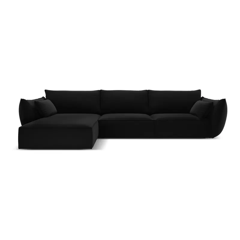 Czarny aksamitny narożnik (lewostronny/z szezlongiem) Vanda – Mazzini Sofas